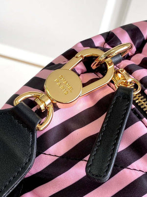 Chanel AS4696 Large Bowling Bag Printed Fabric & Gold-Tone Metal Black & Pink - Default Title - View 7