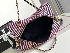 Chanel AS4696 Large Bowling Bag Printed Fabric & Gold-Tone Metal Black & Pink - Default Title - View 8