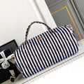 Chanel AS4696 Large Bowling Bag Printed Fabric & Gold-Tone Metal White & Black - Default Title - View 1