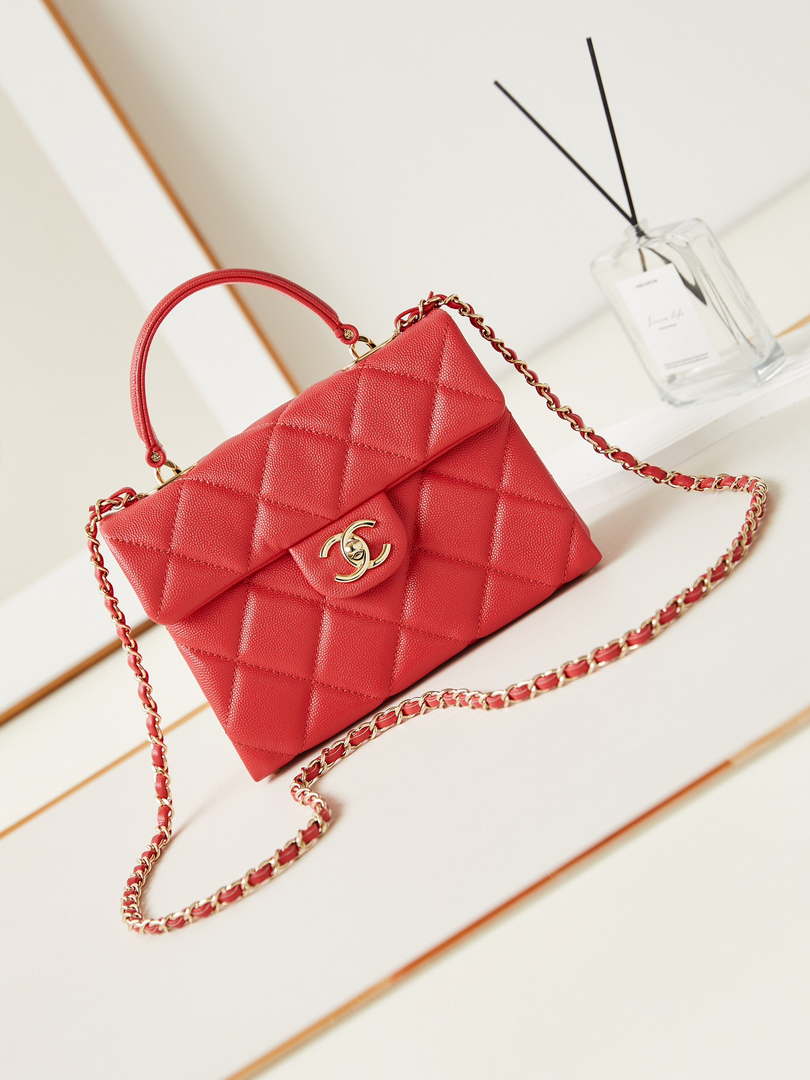Chanel AS4711  Kelly Bag Calfskin gold tone metal Red - Default Title - View 1