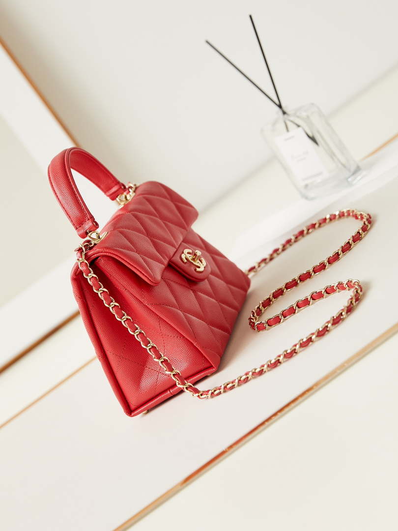 Chanel AS4711  Kelly Bag Calfskin gold tone metal Red