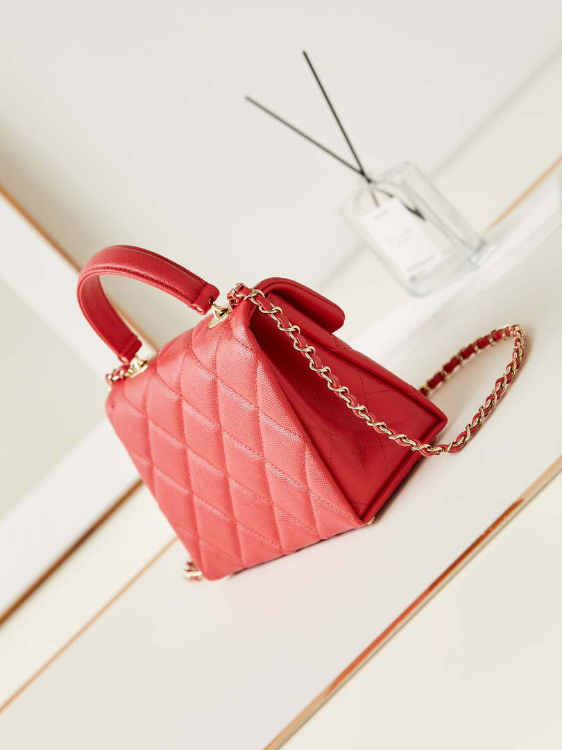 Chanel AS4711  Kelly Bag Calfskin gold tone metal Red