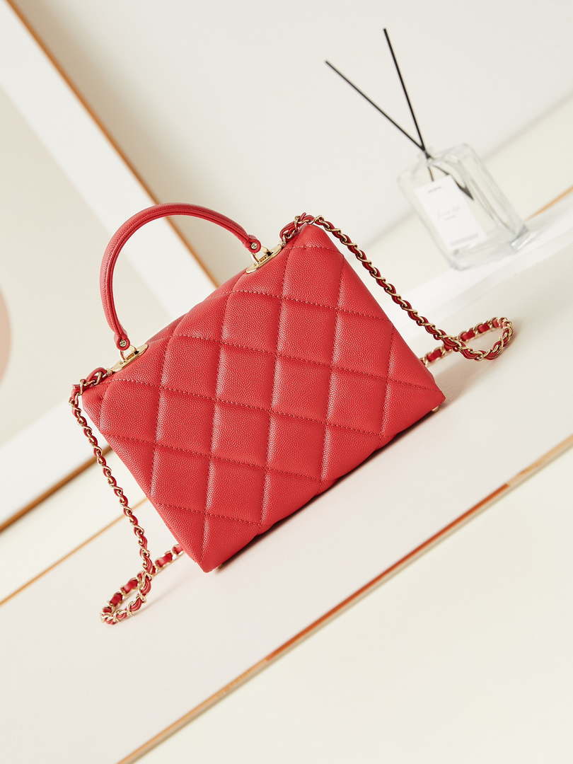 Chanel AS4711  Kelly Bag Calfskin gold tone metal Red