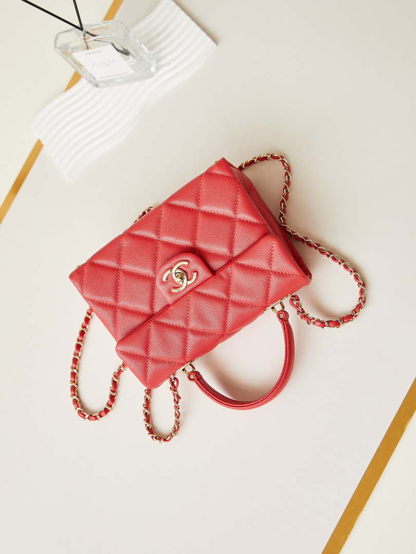 Chanel AS4711  Kelly Bag Calfskin gold tone metal Red - Default Title - View 7