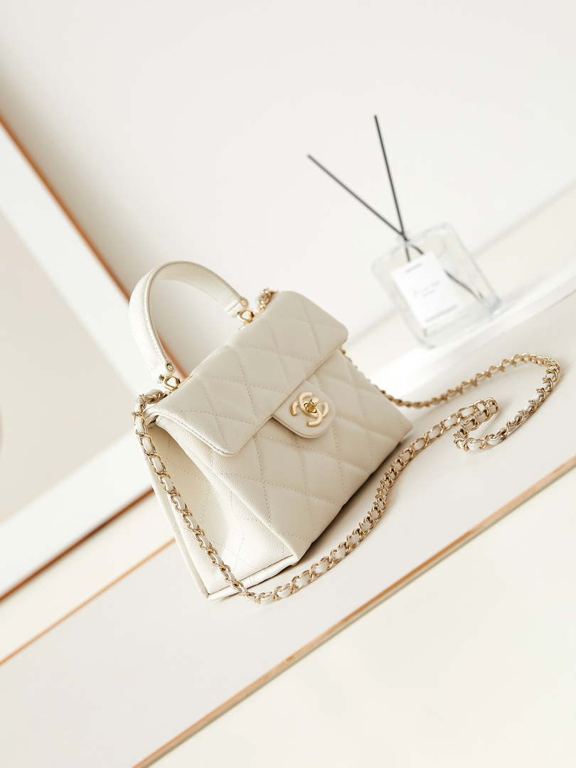 Chanel AS4711  Kelly Bag Calfskin gold tone metal White