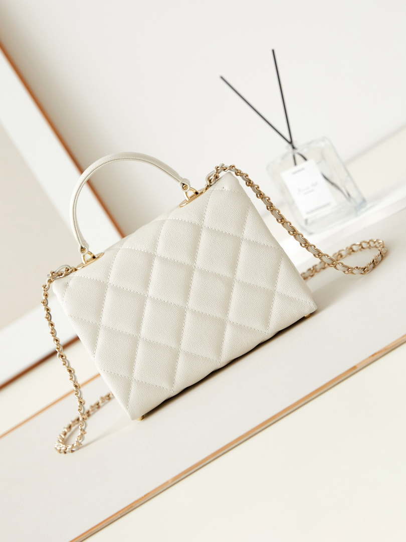 Chanel AS4711  Kelly Bag Calfskin gold tone metal White