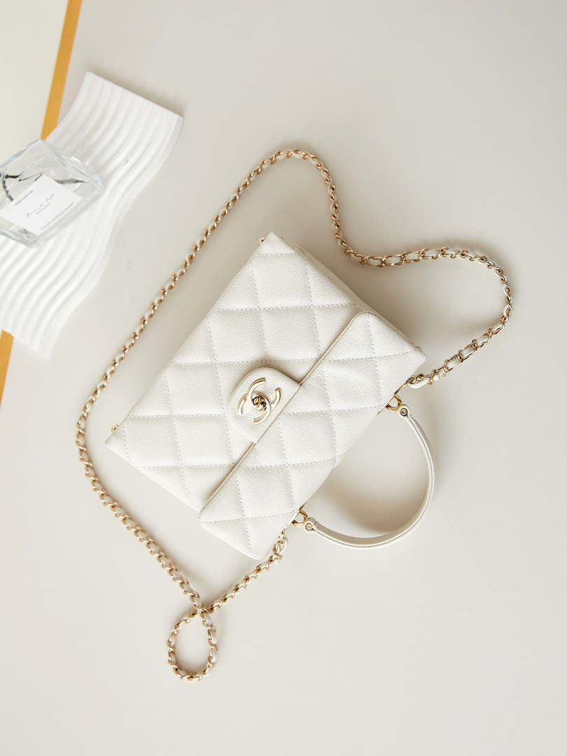 Chanel AS4711  Kelly Bag Calfskin gold tone metal White