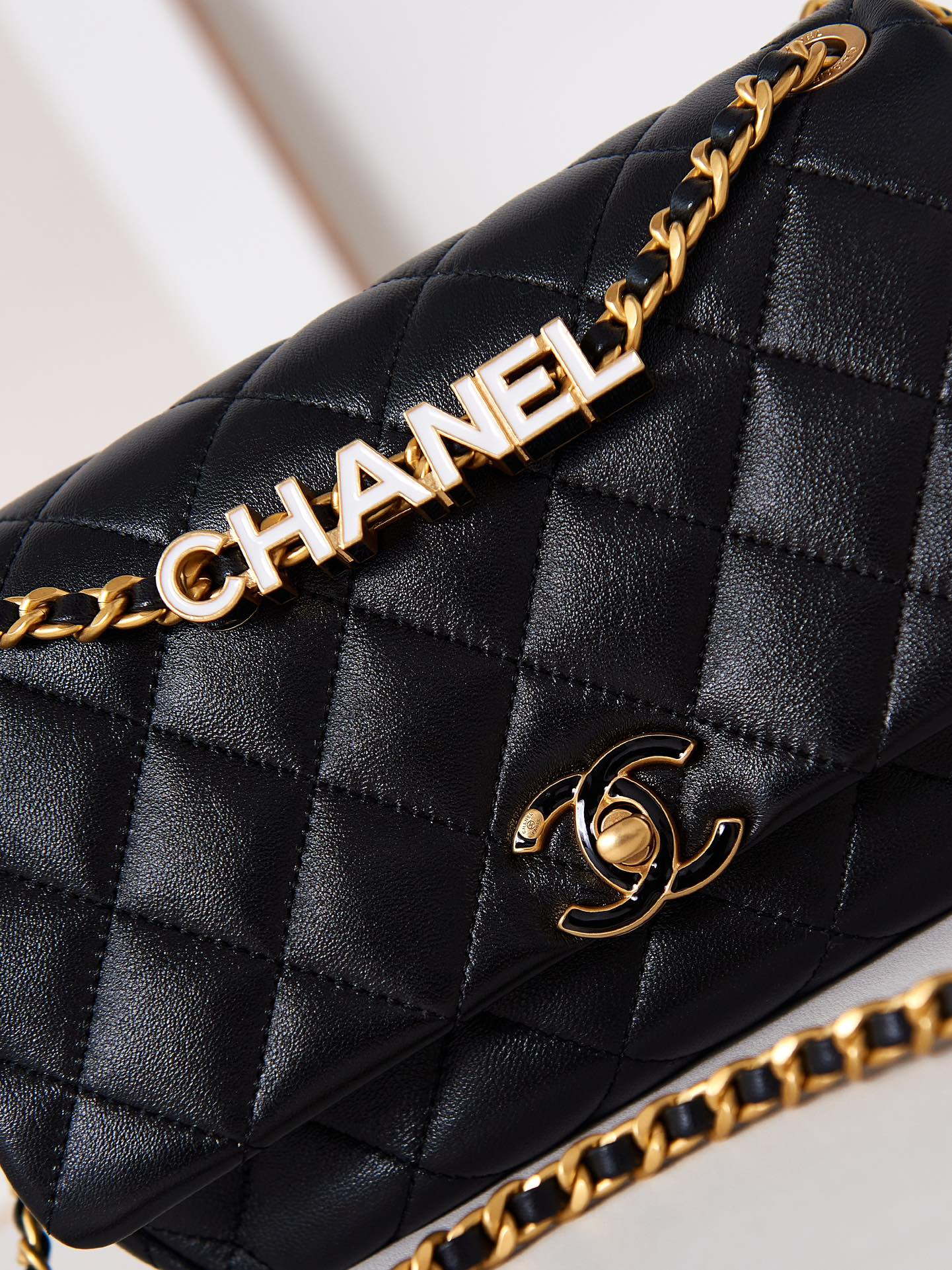 Chanel AS4740 Small Flap Bag Lambskin Lacquer & Gold-Tone Metal Black - Default Title - View 2