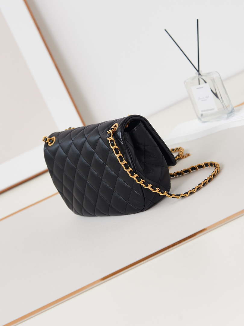 Chanel AS4740 Small Flap Bag Lambskin Lacquer & Gold-Tone Metal Black - Default Title - View 4