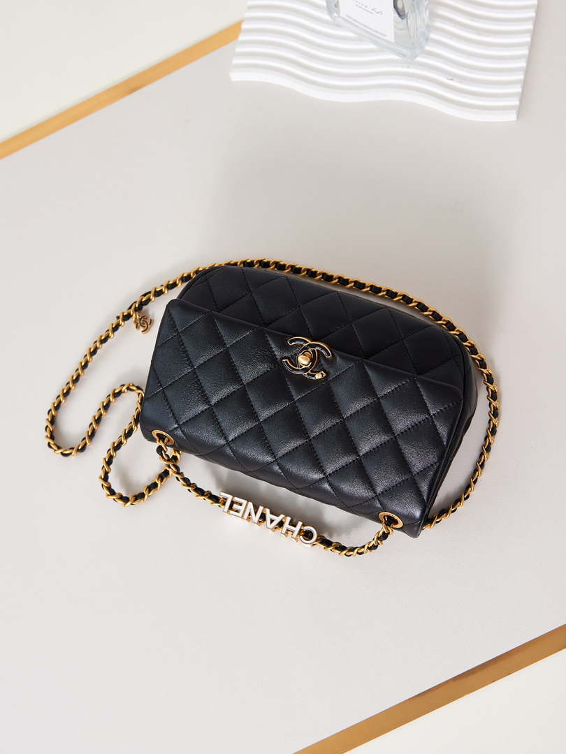 Chanel AS4740 Small Flap Bag Lambskin Lacquer & Gold-Tone Metal Black - Default Title - View 6