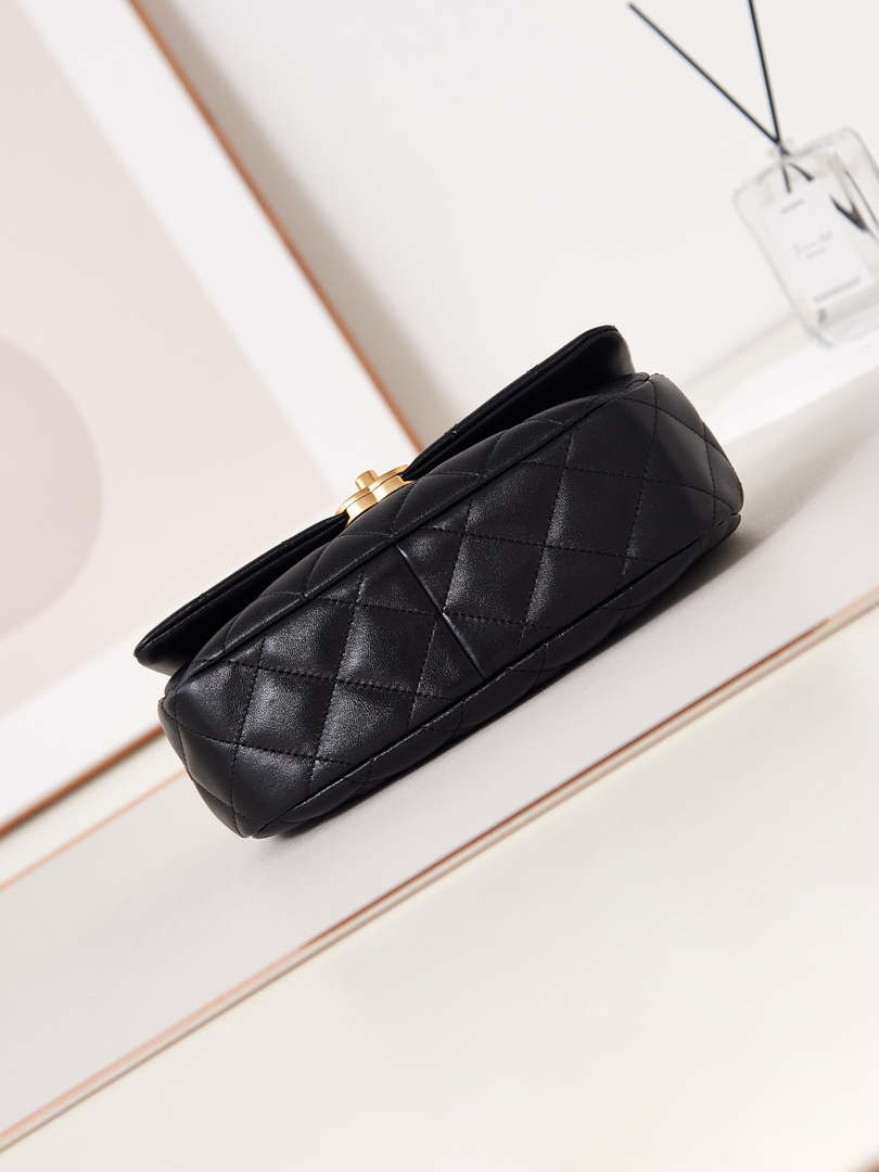 Chanel AS4740 Small Flap Bag Lambskin Lacquer & Gold-Tone Metal Black