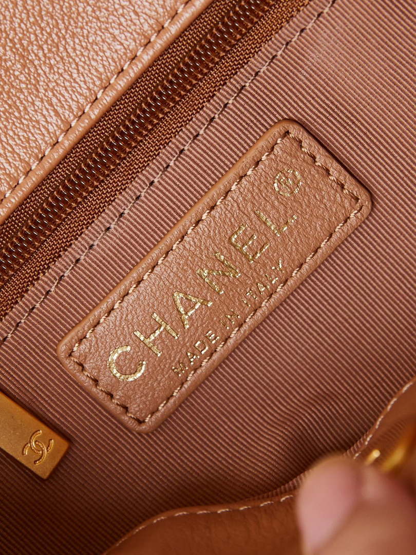 Chanel AS4743 Hobo Handbag Shiny Calfskin & Gold-Tone Metal Camel - Default Title - View 8