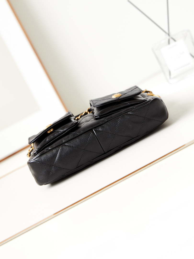 Chanel AS4743 Hobo Handbag Shiny Calfskin & Gold-Tone Metal Black
