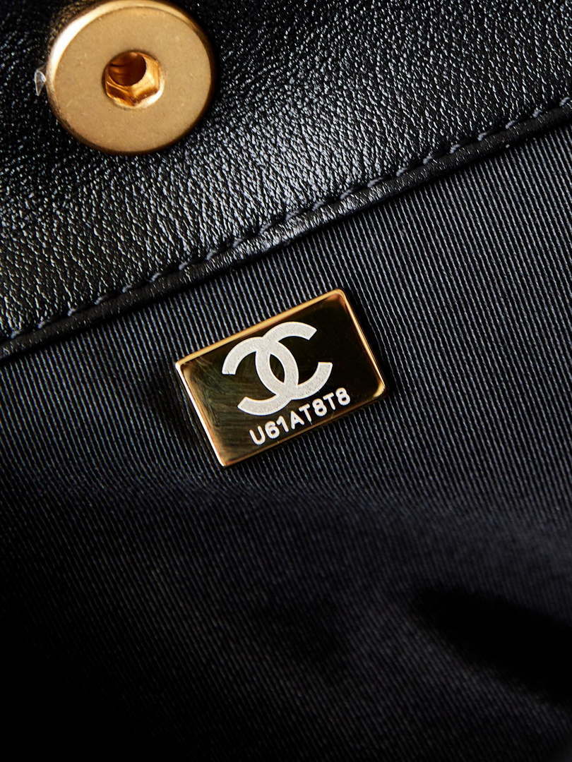 Chanel AS4743 Hobo Handbag Shiny Calfskin & Gold-Tone Metal Black