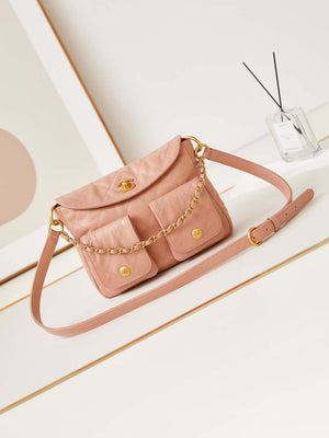 Chanel AS4743 Hobo Handbag Shiny Calfskin & Gold-Tone Metal Pink - Default Title - View 1