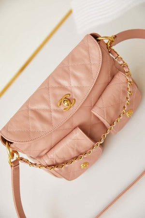 Chanel AS4743 Hobo Handbag Shiny Calfskin & Gold-Tone Metal Pink - Default Title - View 2