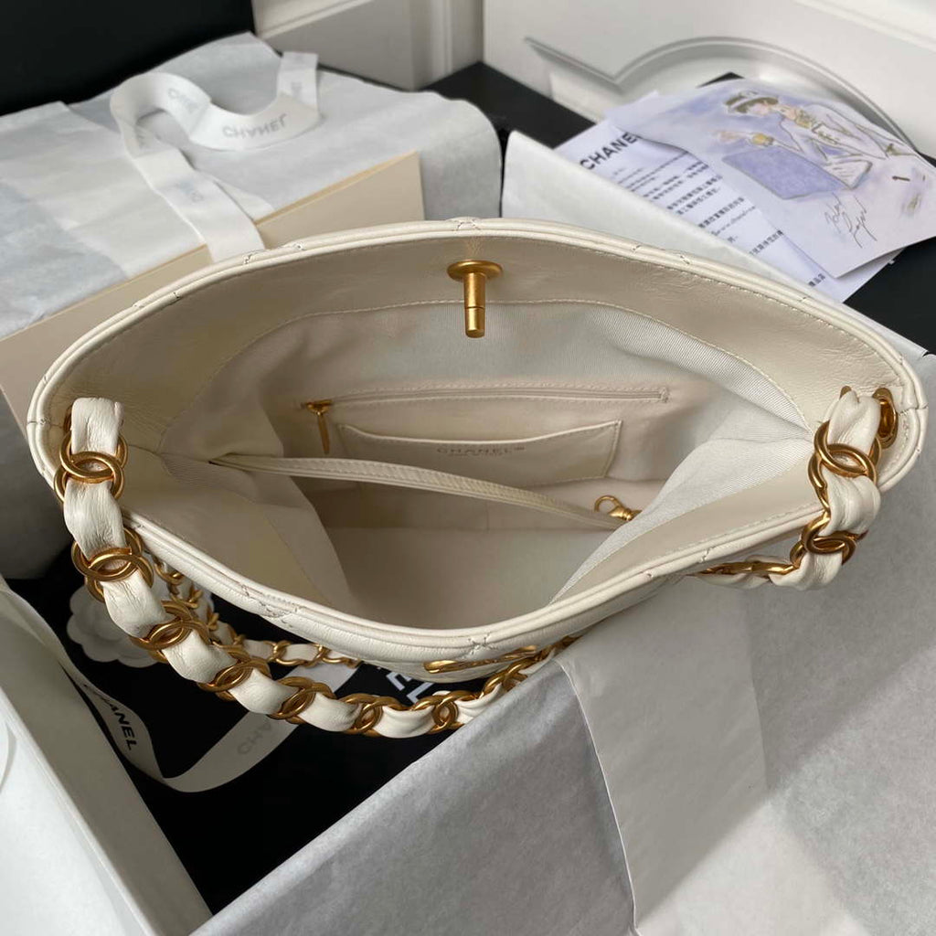 Chanel AS4754 24P New Hobo Bag White Lambskin