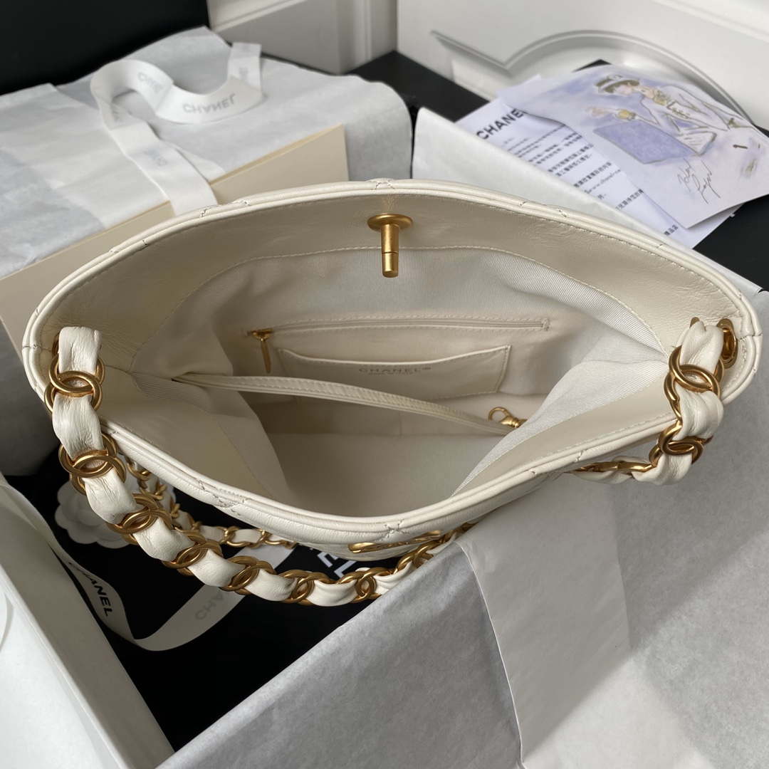 Chanel AS4754 24P New Hobo Bag White Lambskin