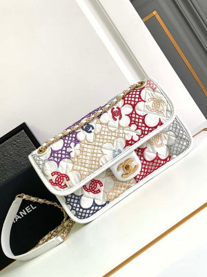 Chanel AS4773 Flap bag Lace Patchwork & Gold-Tone Metal White & Multicolor - Default Title - View 1