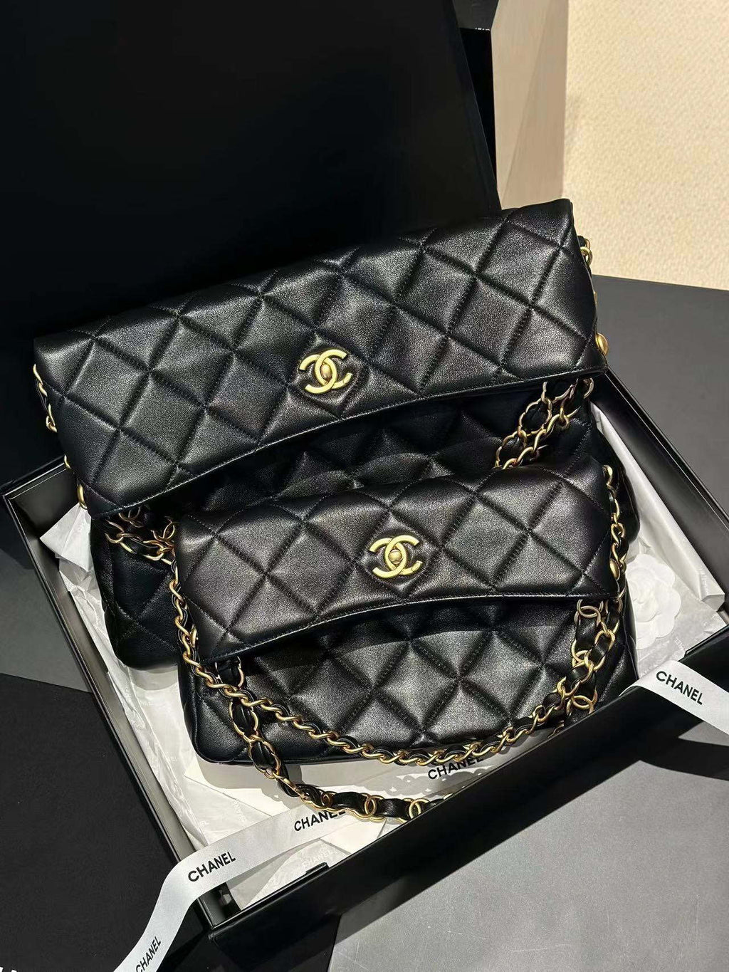 Chanel AS4777 24P New Hobo Bag Black Lambskin