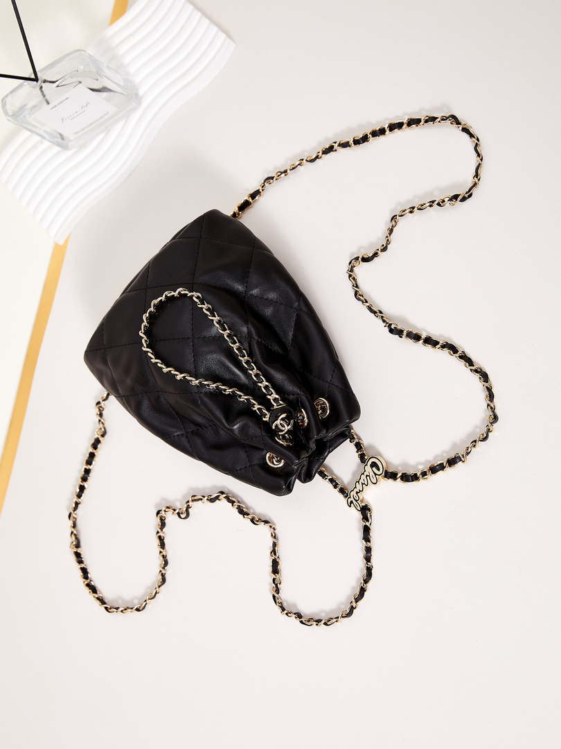 Chanel AS4810 Backpack Shiny Lambskin & Gold-Tone Metal Black - Default Title - View 6