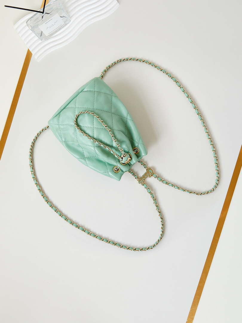 Chanel AS4810 Backpack Shiny Lambskin & Gold-Tone Metal Green - Default Title - View 7