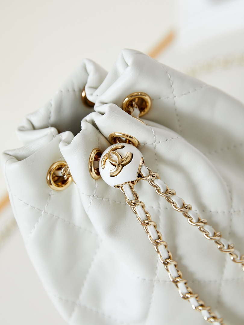 Chanel AS4810 Backpack Shiny Lambskin & Gold-Tone Metal White - Default Title - View 2