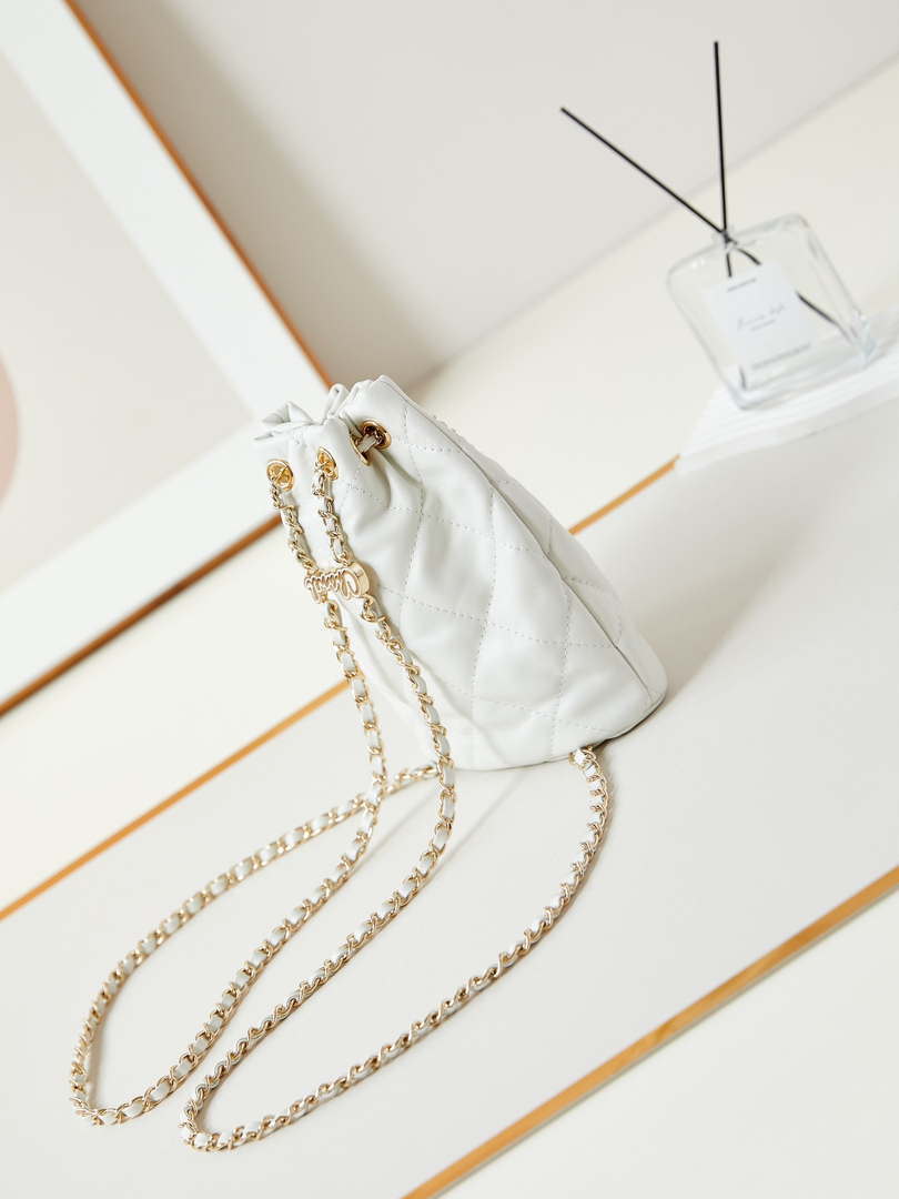 Chanel AS4810 Backpack Shiny Lambskin & Gold-Tone Metal White - Default Title - View 4