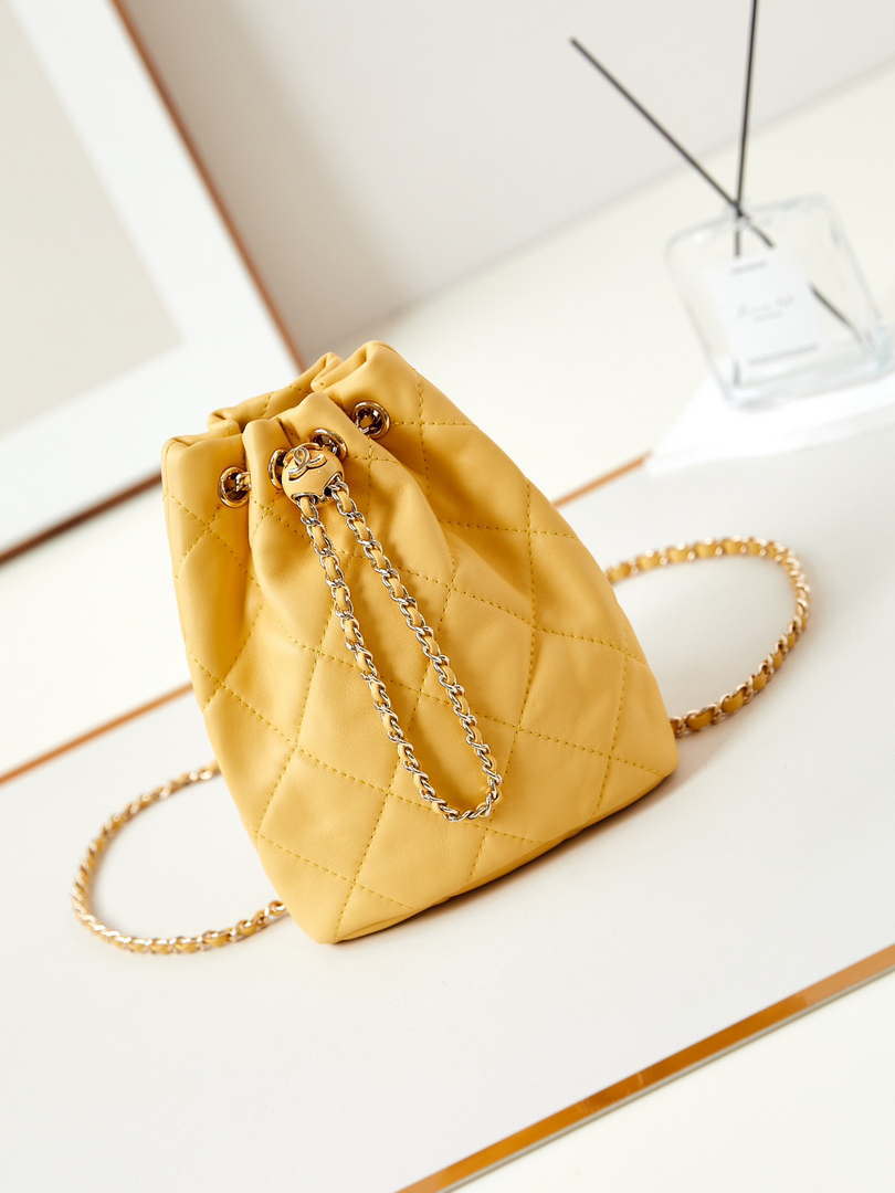 Chanel AS4810 Backpack Shiny Lambskin & Gold-Tone Metal Yellow - Default Title - View 1