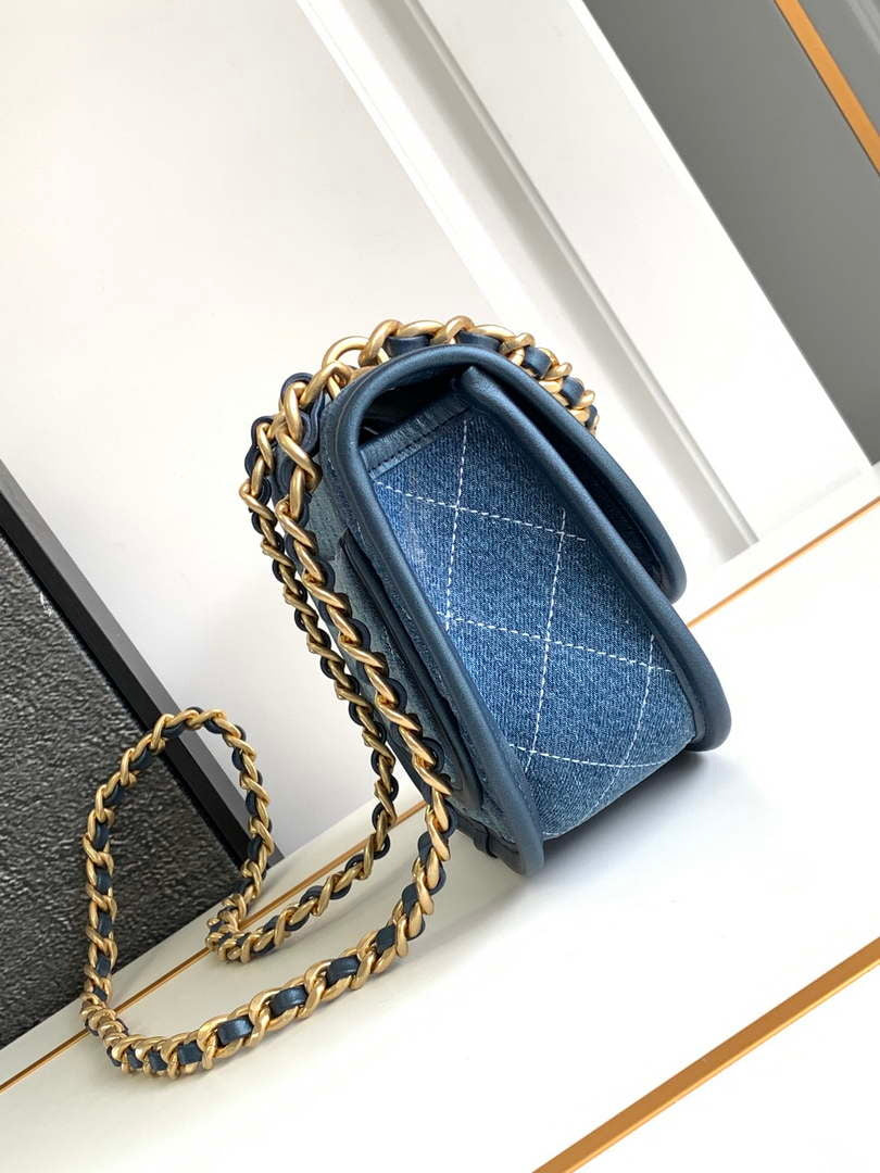Chanel AS4845 Messenger Bag Denim Blue & Gold-Tone Metal