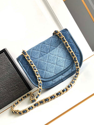 Chanel AS4845 Messenger Bag Denim Blue & Gold-Tone Metal - Default Title - View 3