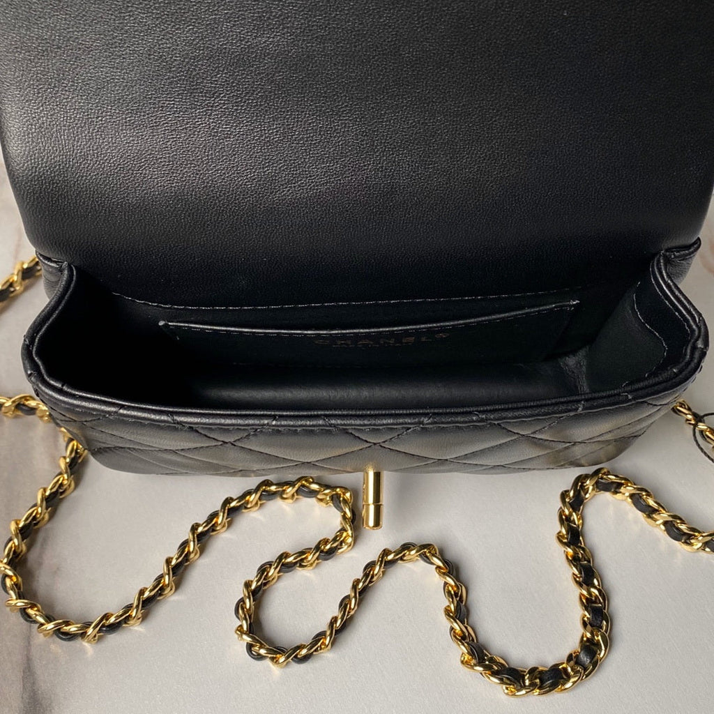 Chanel AS4847 Mini Flap bag With top handle Black