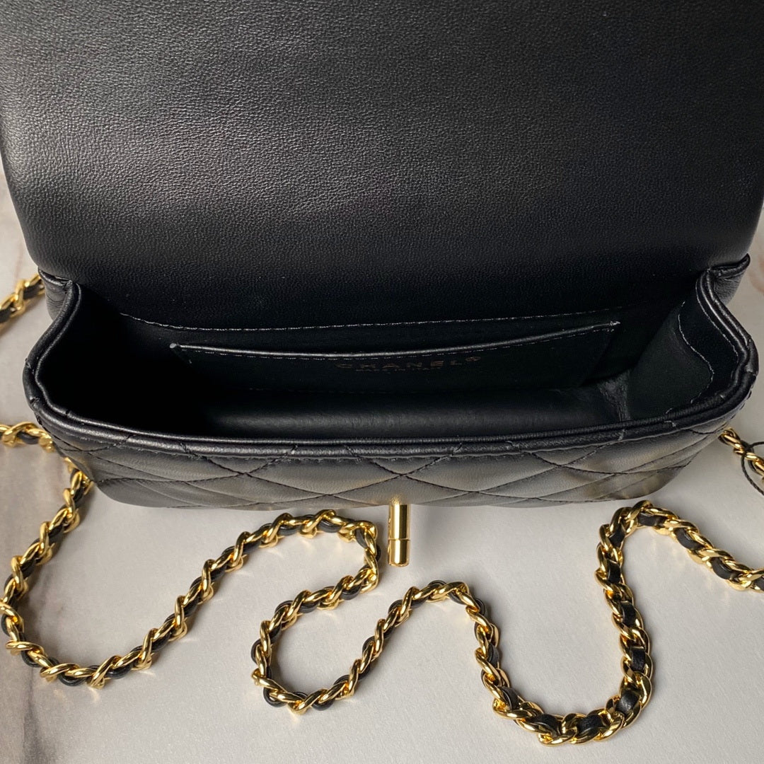 Chanel AS4847 Mini Flap bag With top handle Black