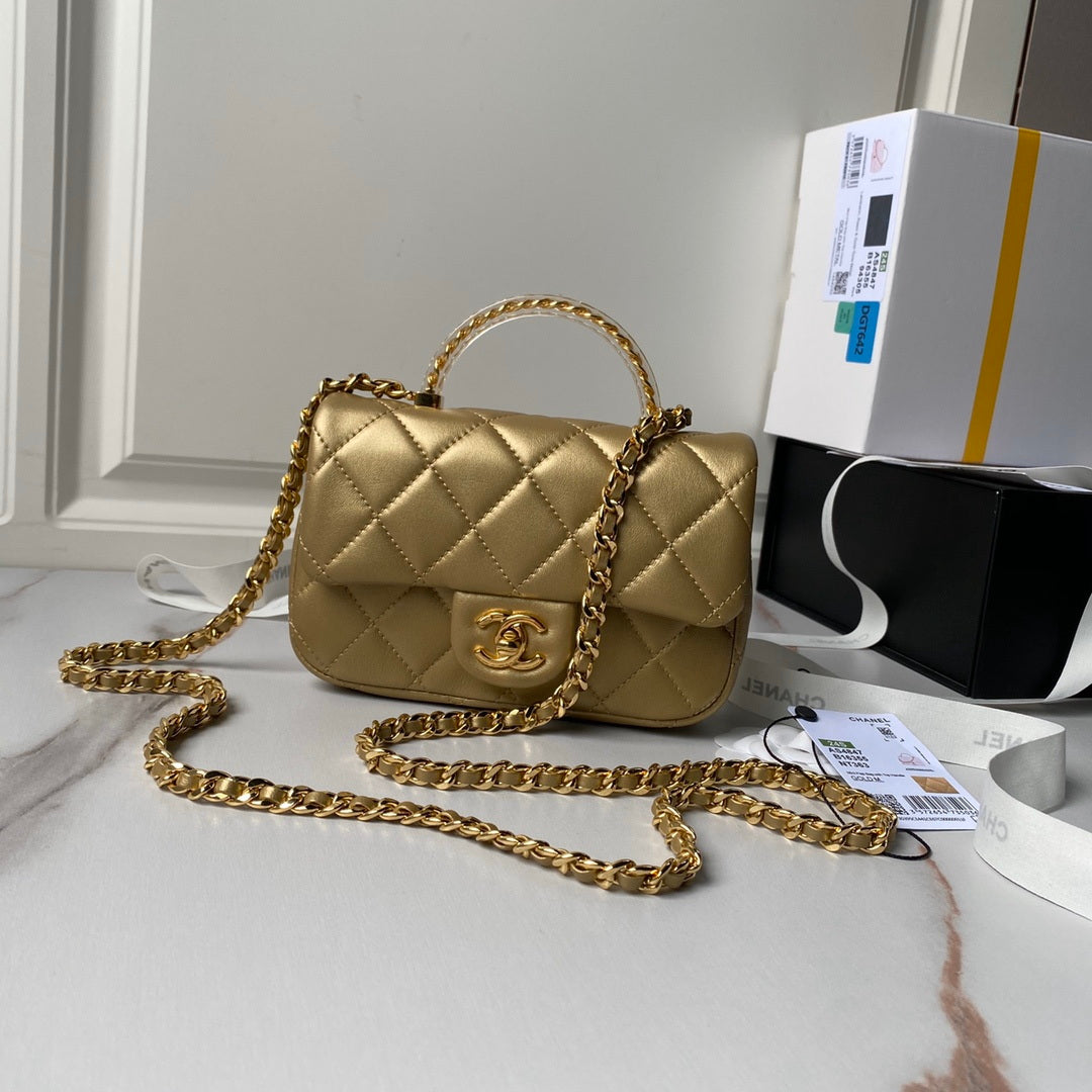 Chanel AS4847 Mini Flap bag With top handle Gold - Default Title - View 1