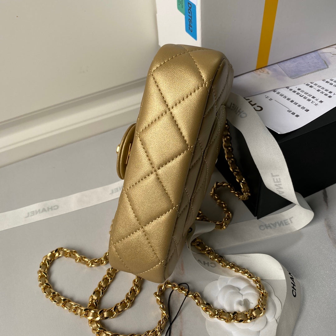 Chanel AS4847 Mini Flap bag With top handle Gold