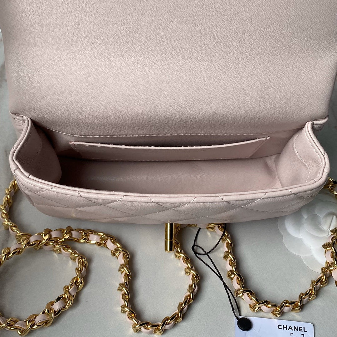 Chanel AS4847 Mini Flap bag With top handle Pink