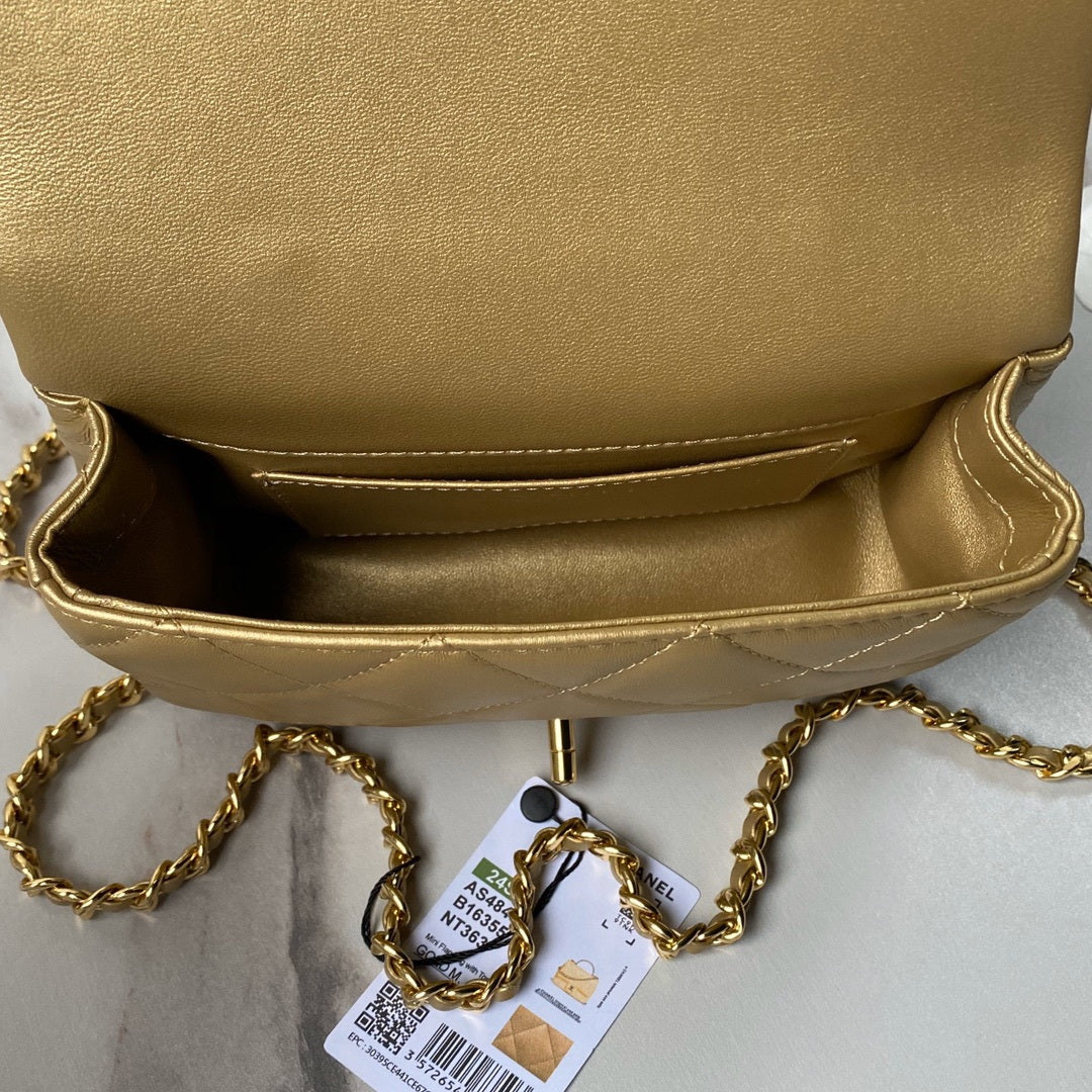 Chanel AS4848 Mini Flap bag With top handle Gold