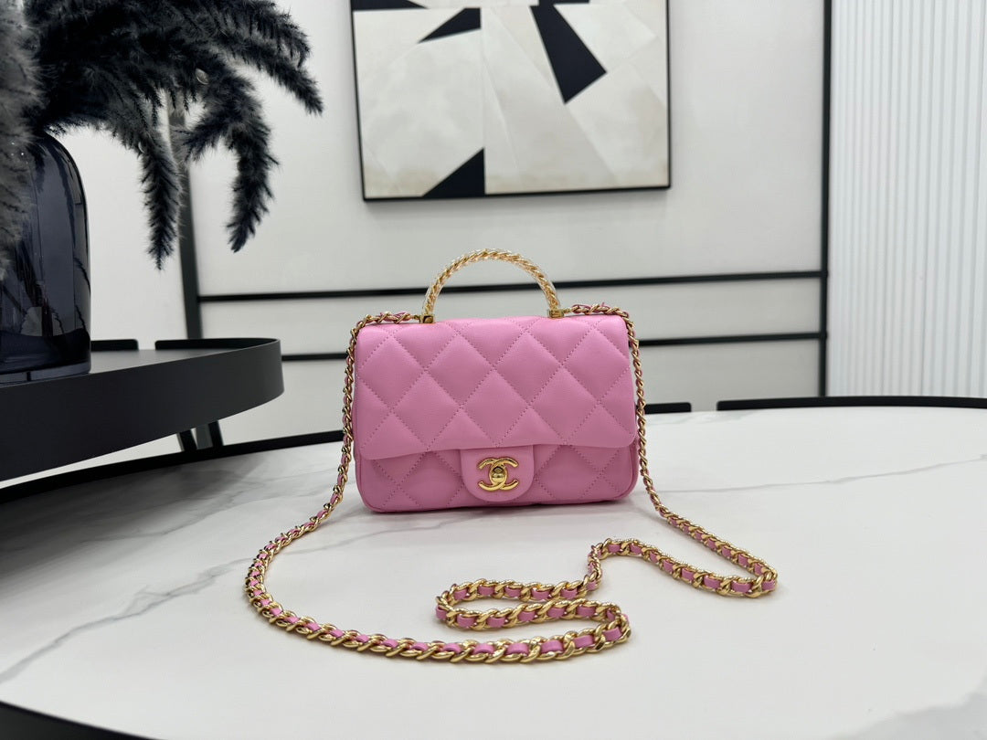 Chanel AS4848 Mini Flap bag With top handle Rose Red - Default Title - View 1