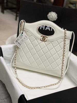 Chanel AS4853 Shopping Bag Shiny Lambskin & Gold-Tone Metal White - Default Title - View 1
