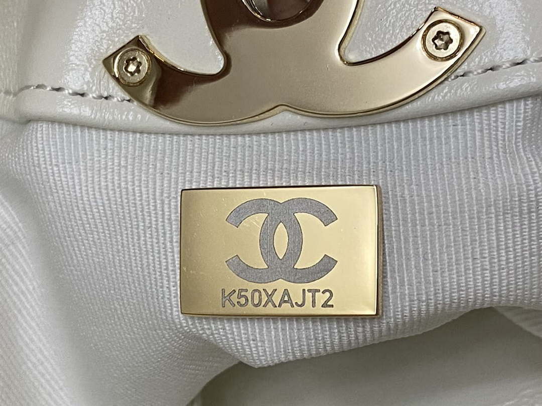 Chanel AS4853 Shopping Bag Shiny Lambskin & Gold-Tone Metal White - Default Title - View 9