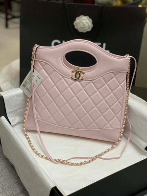 Chanel AS4853 Shopping Bag Shiny Lambskin & Gold-Tone Metal Light Pink - Default Title - View 1