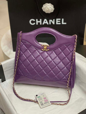 Chanel AS4853 Shopping Bag Shiny Lambskin & Gold-Tone Metal Purple - Default Title - View 1