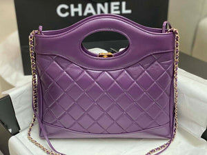 Chanel AS4853 Shopping Bag Shiny Lambskin & Gold-Tone Metal Purple - Default Title - View 3