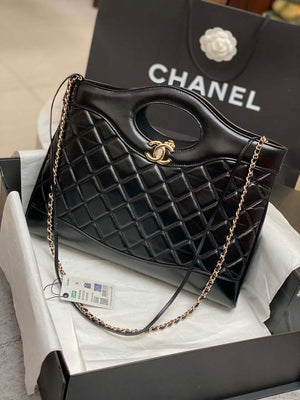 Chanel AS4854 Shopping Bag Shiny Lambskin & Gold-Tone Metal Black - Default Title - View 1