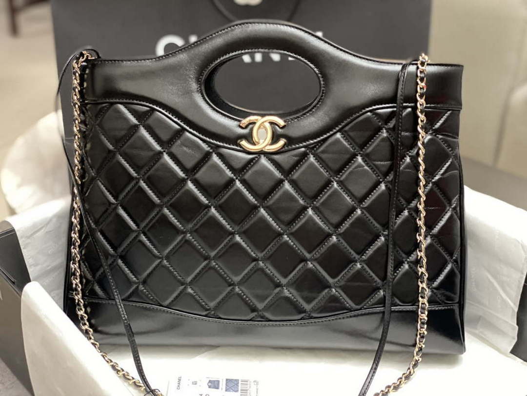 Chanel AS4854 Shopping Bag Shiny Lambskin & Gold-Tone Metal Black - Default Title - View 2