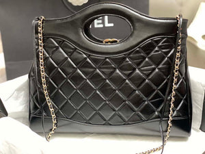 Chanel AS4854 Shopping Bag Shiny Lambskin & Gold-Tone Metal Black - Default Title - View 3