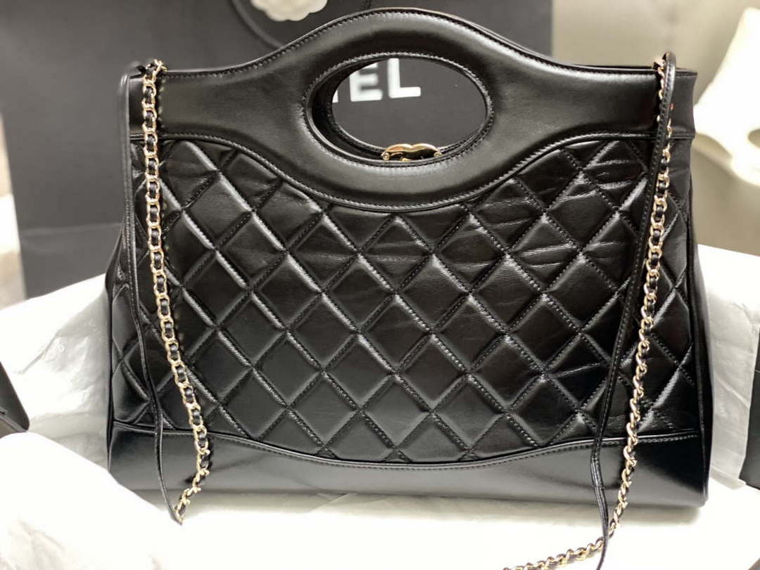 Chanel AS4854 Shopping Bag Shiny Lambskin & Gold-Tone Metal Black