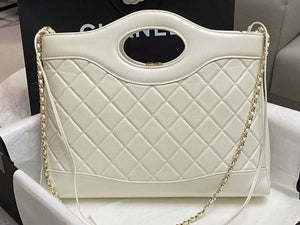 Chanel AS4854 Shopping Bag Shiny Lambskin & Gold-Tone Metal White - Default Title - View 3