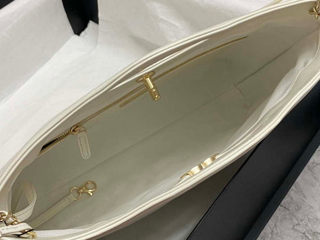 Chanel AS4854 Shopping Bag Shiny Lambskin & Gold-Tone Metal White
