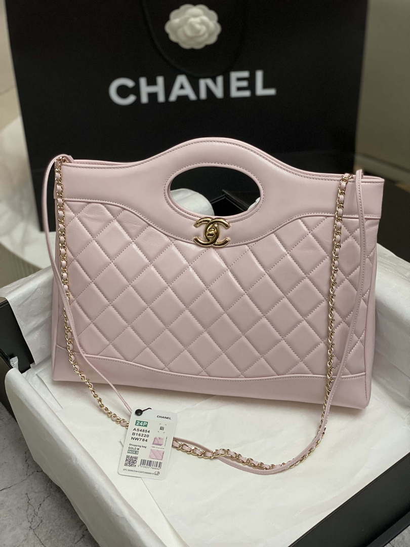 Chanel AS4854 Shopping Bag Shiny Lambskin & Gold-Tone Metal Ligth Pink - Default Title - View 1